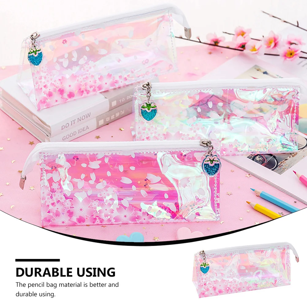 

1Pcs Shimmering Sakura Pen Bag Sequin Decorated Pencil Case Large Storage Student Stationery Container Lightweight Portable