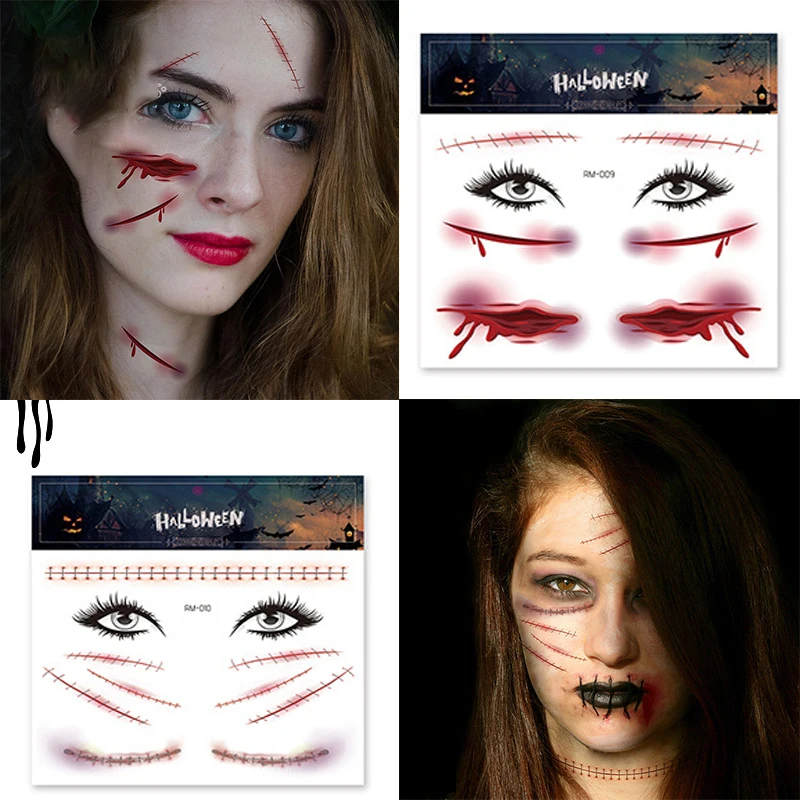 

New Halloween Holiday Face Makeup and Terror Spider and Scar Mask Design Fake Temporary Waterproof Tattoo Party Sticker