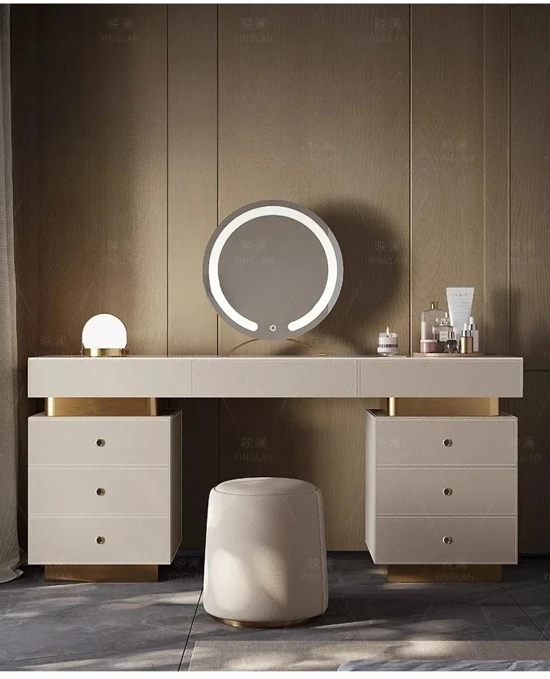 

Туалетный столик TT Light Luxury для спальни, современный, простой, из седельной кожи, с интегрированной столешницей из каменной плиты, класса люкс