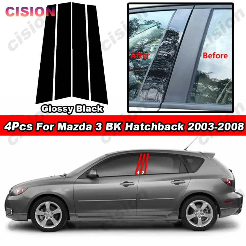 

Glossy Piano Black Car Door Window Center Middle Column B Pillar Post Mirror Effect Cover Trim Sticker For Mazda 3 BK Hatchback