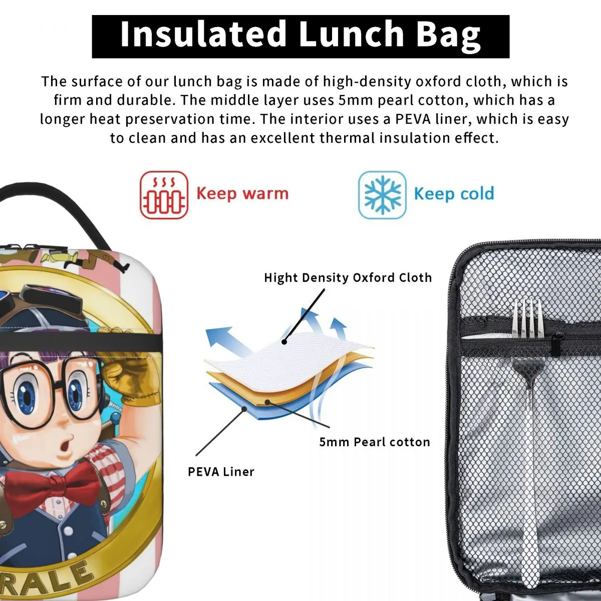 حقيبة غداء معزولة من Dr Slump Arale Anime، حاوية طعام، صندوق غداء مبرد حراري محمول للعمل