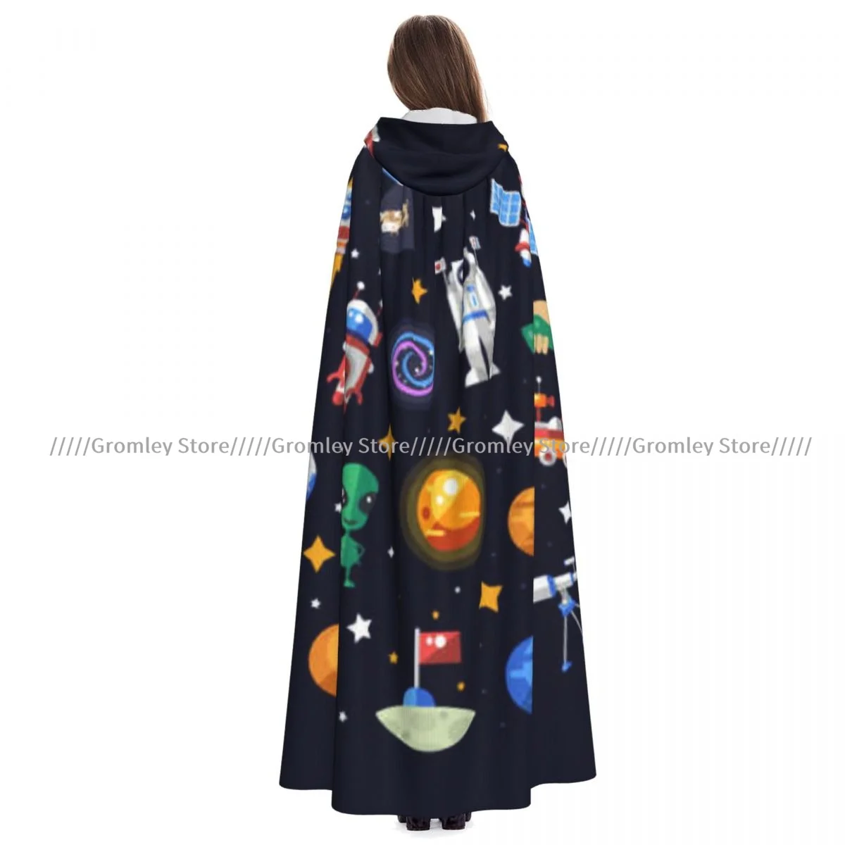 Adult Space Elements Cloak Cape Hooded Medieval Costume Witch Wicca Vampire Halloween Costume Dress Coat