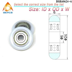 4pcs 6x24x6 mm POM Coated Round Type Roller BSR60624-6  6 mm Shaft Hole 24 mm Diameter Nylon Wrapped Bearing Pulley 6*24*6 Wheel