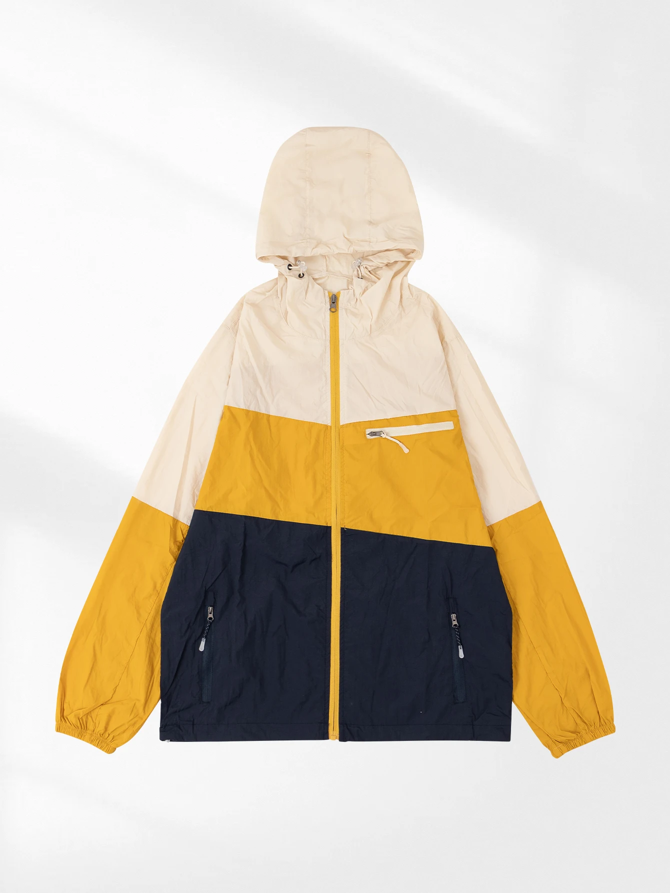 Men's Light Sun Protection UV Jacket Full Zipper Hoodie Clothing Thin Quick-Dry Breathable Colorblock Design for Summer Outdoor