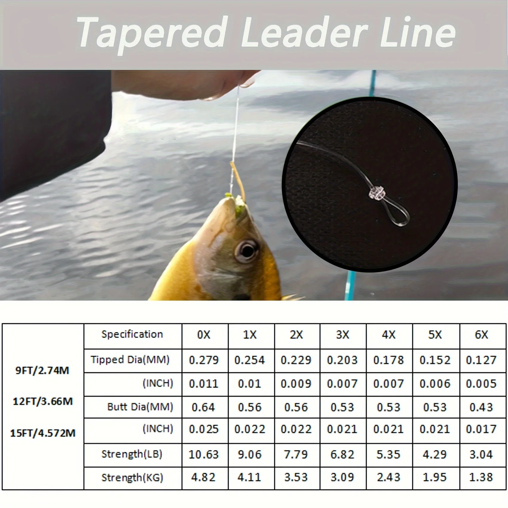 Aventik 9ft 12ft 15ft PreTied Loop Clear Tapered Fly Fishing Leader Line Made of Nylon 6pcs