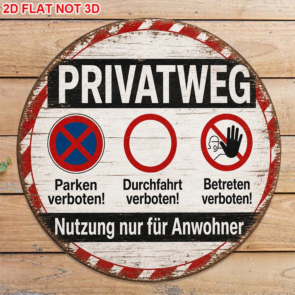 2D Flat, 1pc 1pcs Vintage Round Sign Suitable for Garage, Garden, Doorway Decoration - Private Drive No Parking No Trespassing S