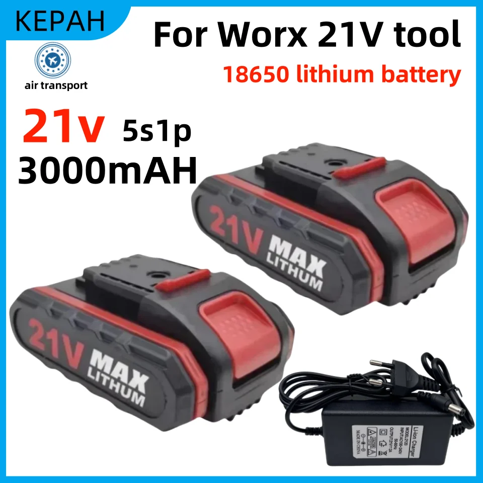 21V 3000mAh Rechargeable Lithium Ion Battery For Worx 21V 36VF 48VF 88VF Cordless Screwdriver Power Tools Replacement Battery