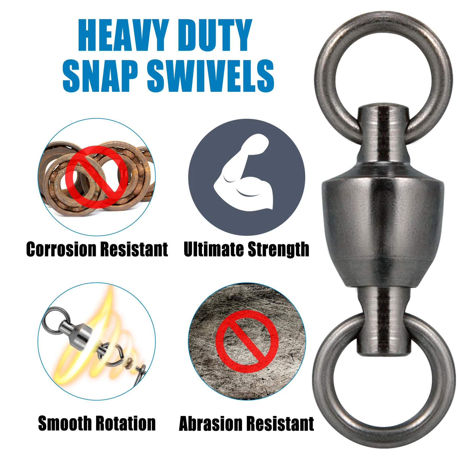 20pcs Ball Bearing Swivel Saltwater Heavy Duty Solid Ring Fishing Swivel Stainless Steel Sea Fishing Hook Lure Connector view 6
