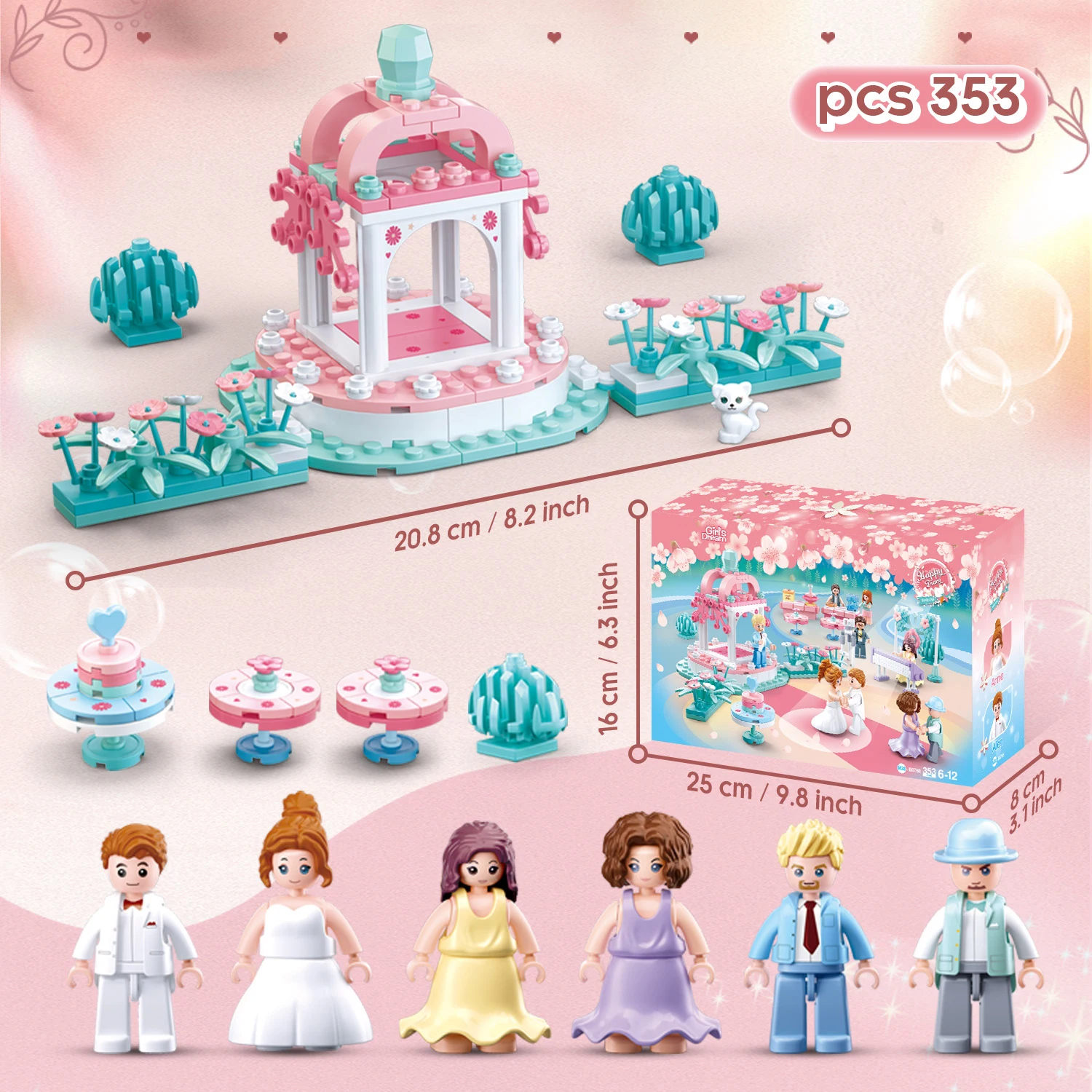 353PCS Wedding Dance Building Blocks Wedding Party Scene Model Bricks With Figures Kids DIY Educational Toys Girl Play House Toy