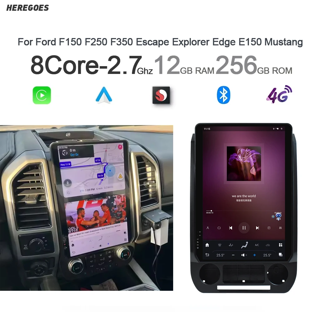 DSP Carplay 14 8G + 128G IPS مشغل السيارة الوسائط المتعددة GPS WIFI الملاحة لفورد F150 F250 F350 الهروب Explorer Edge E150 موستانج