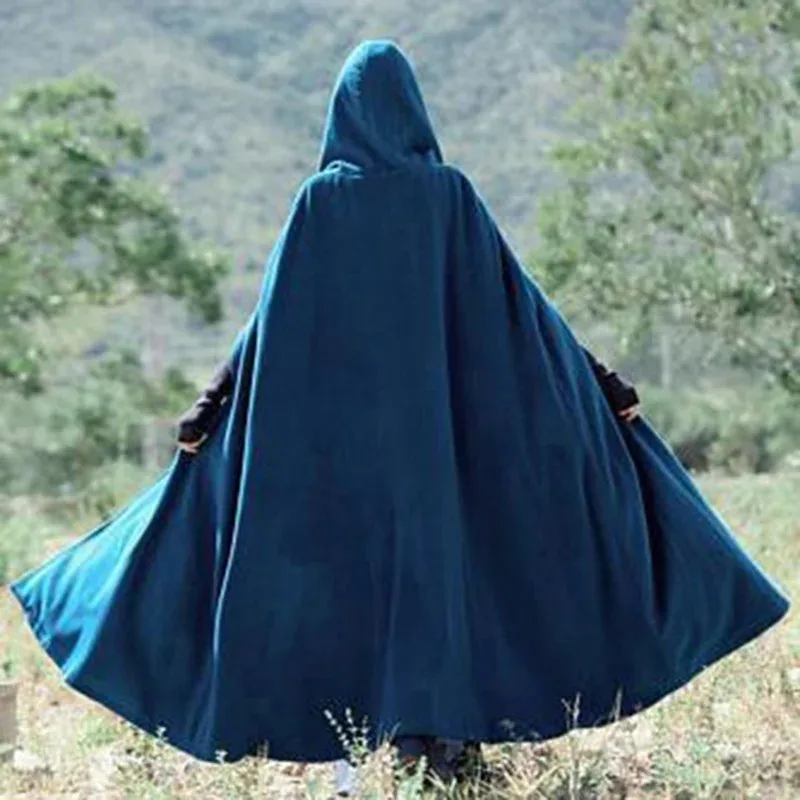 Средневековая винтажная многоцветная накидка с капюшоном, женская зимняя винтажная элегантная накидка-халат, костюм, свободная шаль, длинный плащ 3XL