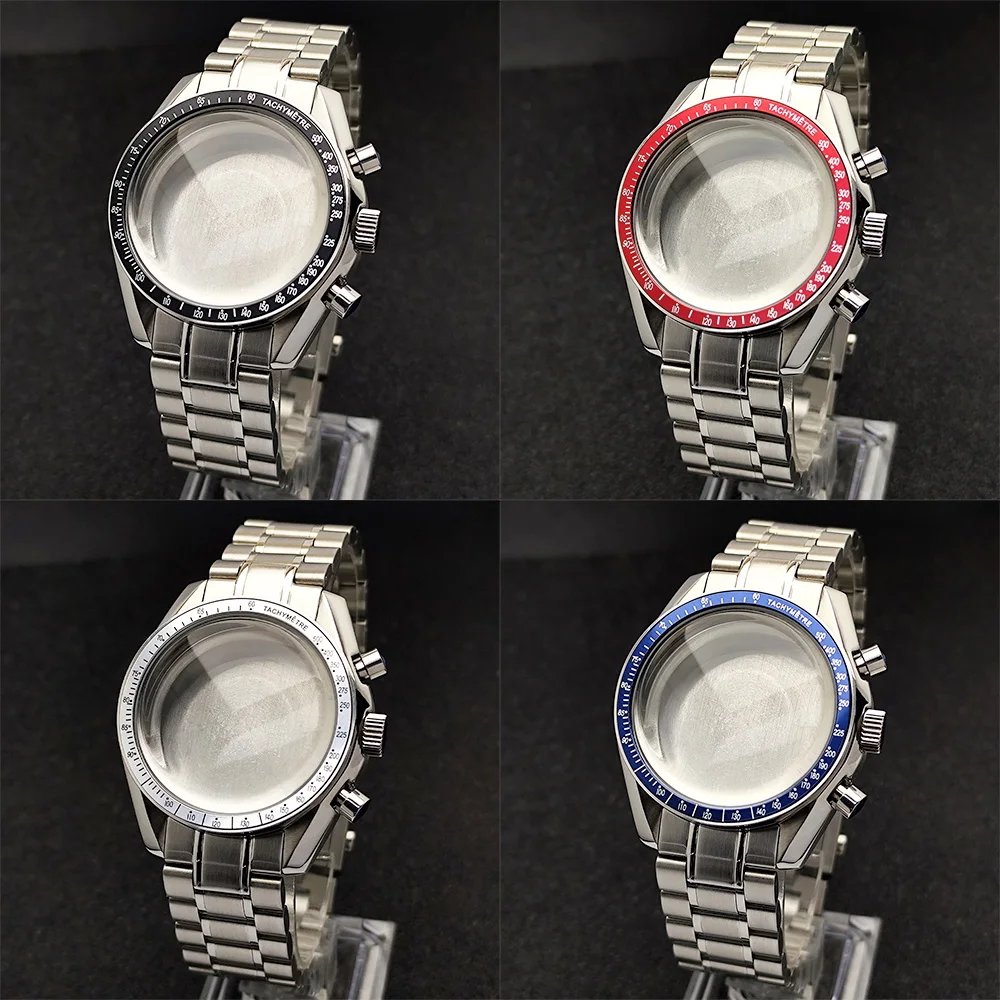 39.7mm Watch Case Moon Swatch Chronograph Metal Case Bezel Fashion Business Watch Sealed Back Moon Watch Fits VK63/VK64 Movement
