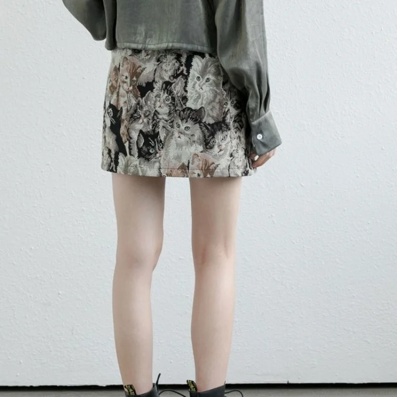 MOUKYUN Harajuku donne modello gatto gonne moda coreana a-line vita alta Vintage Cartoon Streetwear gonna femminile Faldas Mujer