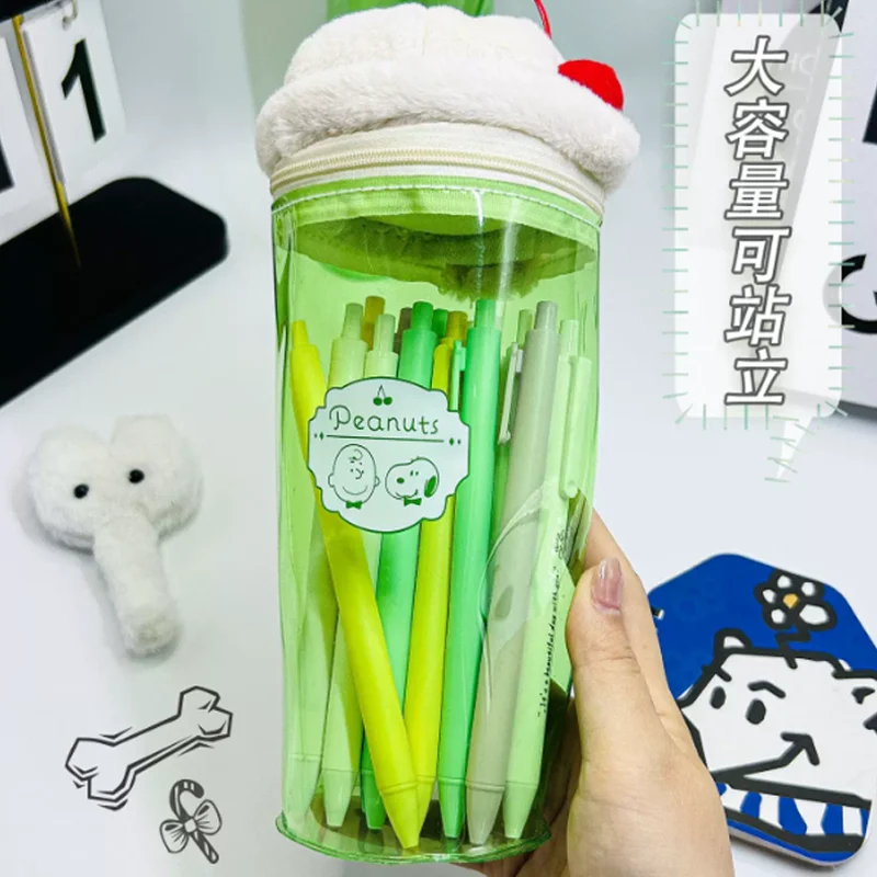Estuche de Lápices de PVC de Edición Limitada de Snoopy, Diseño de Melón, Estilo Japonés, Linda Taza de Postre, Bolsa de Cosméticos de Gran Capacidad, Ideal