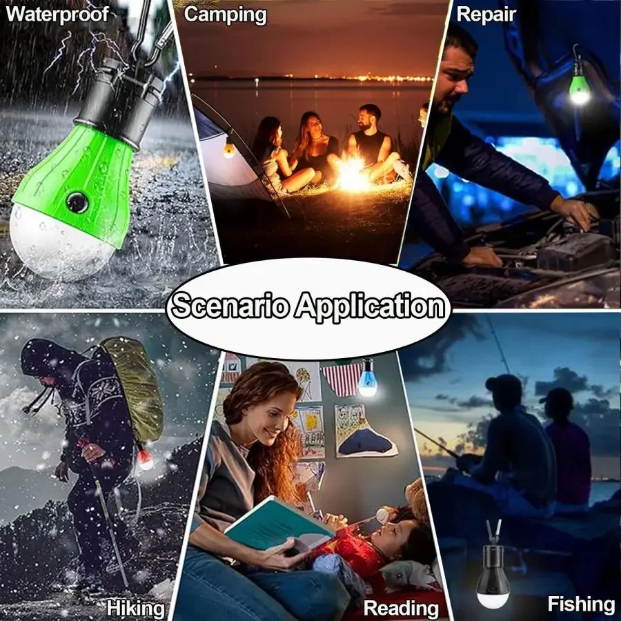 Lampu LED Kemah luar ruangan, lampu tenda tahan air, lampu darurat, lentera portabel, aksesori berkemah untuk Backpacking Hiking