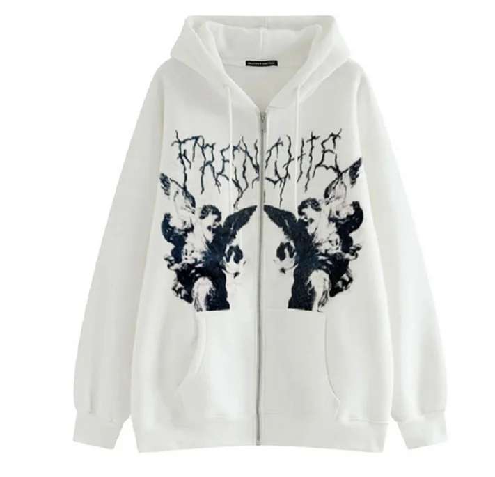 Sweat-shirt à capuche ample pour femmes, Street Sle Spor, fermeture éclair, Cardigan ouvert, tendance, en coton, Long, coupe droite