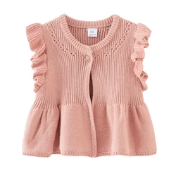 2026 New Girls Vest Cardigan Sleeveless Coat School Kids Cotton Sweater Jacket 1 2 3 4 5 6 Years Old Kids Clothes