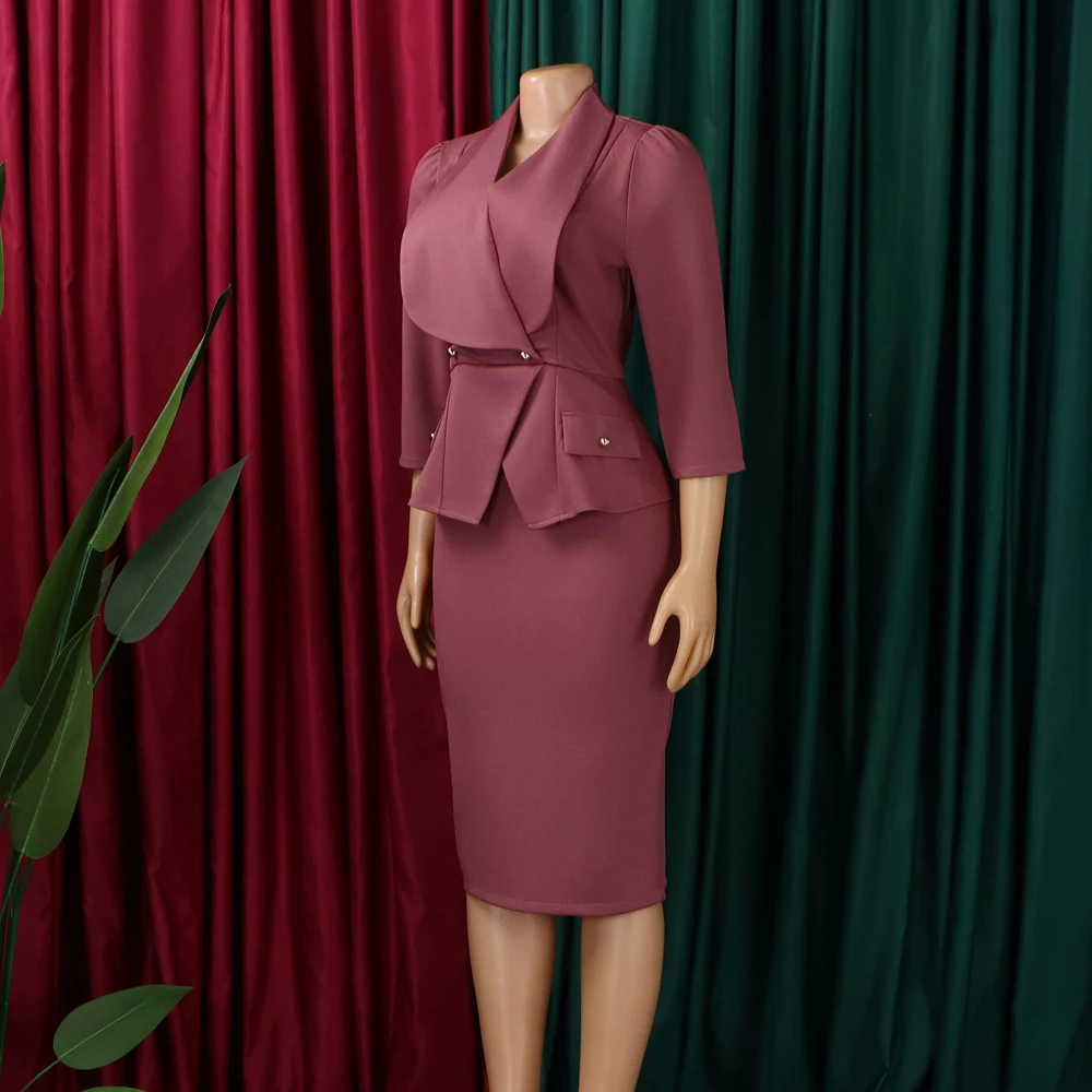 Großer Kragen 3/4 Ärmel Tailliertes Büro-Damenkleid Schönes Modisches Elegantes Afrikanisches Midi-Karrierekleid für Damenmode – Detail 8