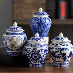 China Style Ceramic Storage Tank Ornament Blue And White Porcelain Tea Pot Kitchen Garlic Ginger Jar Container Restaurant Decor