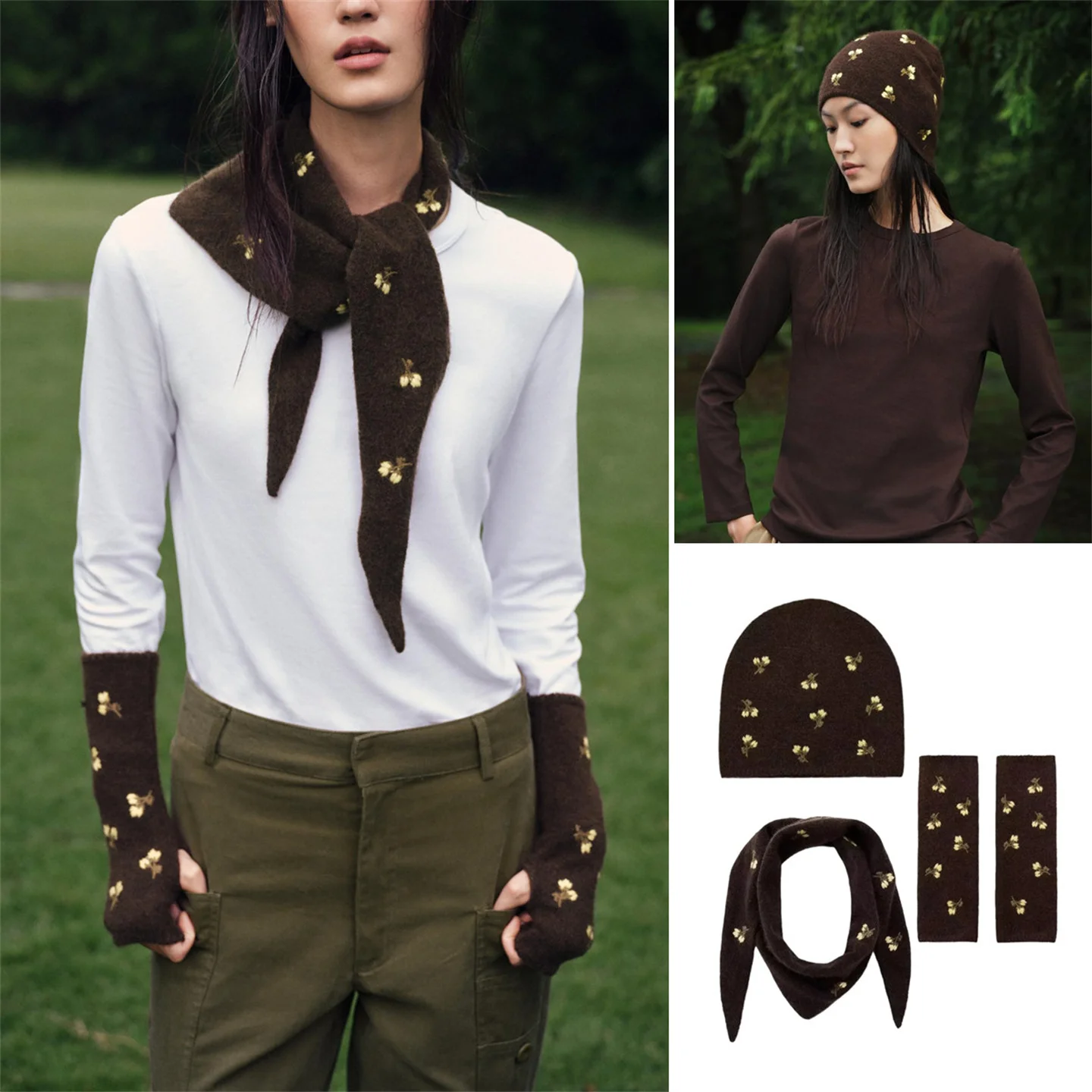 Knitted Embroidered Fingerless Hand Sleeve Mittens 3739214 Knitted Scarf 3739203 round Cap 3739213 Winter Fashion Accessories...