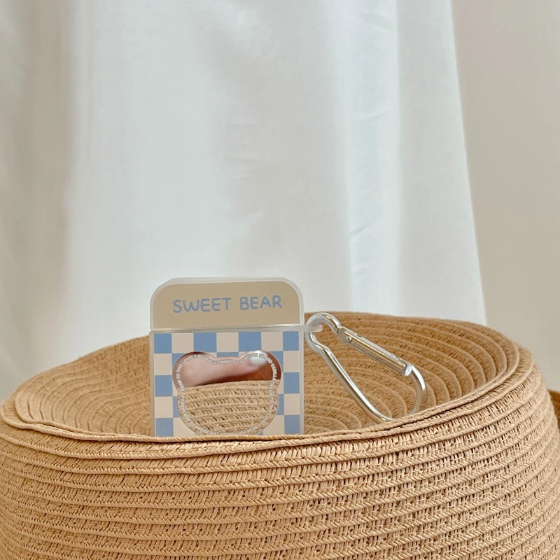 หูฟัง Cartoon Cute หูฟังสำหรับ Airpods Pro Checkerboard หมีกระจกบลูทูธหูฟังหูฟังสำหรับ Airpods 1/2