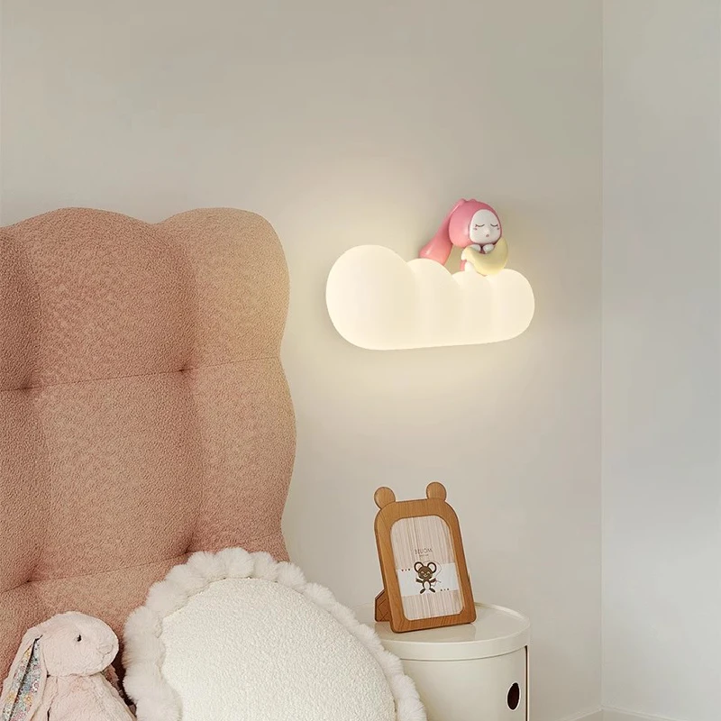 Cartoon Lamp Wall Lamps On White Clouds Cute Girl Bedroom Bedside Modern Children's Room Princess Room Wall Lights Sconce