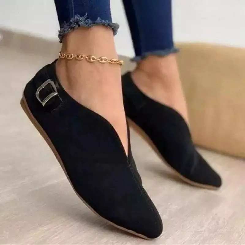 Suede Women Loafers Summer Women Flats Shoes Retro Pointed Toe Slip on Casual Shoes Zapatos Mujer Plus Size 43 Breathable V Port