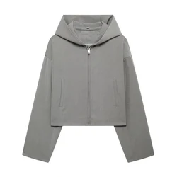 Tangada 2024 Women Hood Jacket Long Sleeve Female Cropped Coat Outwear BE0274