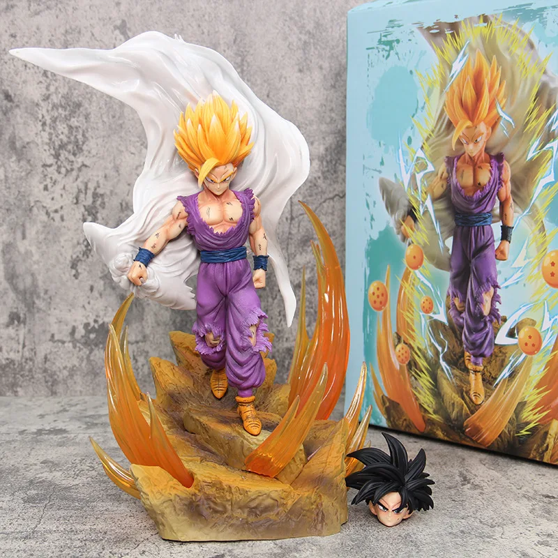 36cm Dragon Ball Super Saiyan White Robe Son Gohan Double Headed Image Anime Figurines Model Desktop Decorations Kids Toy Gifts