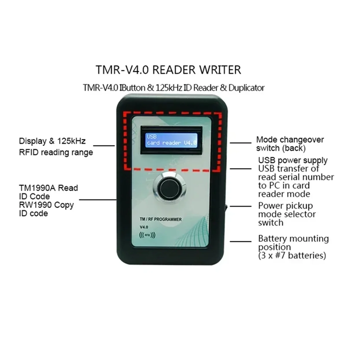 

N11R TMRF-V4.0 IButton Programmer DS1990A Duplicator Copier 125KHz RFID Reader Recorder