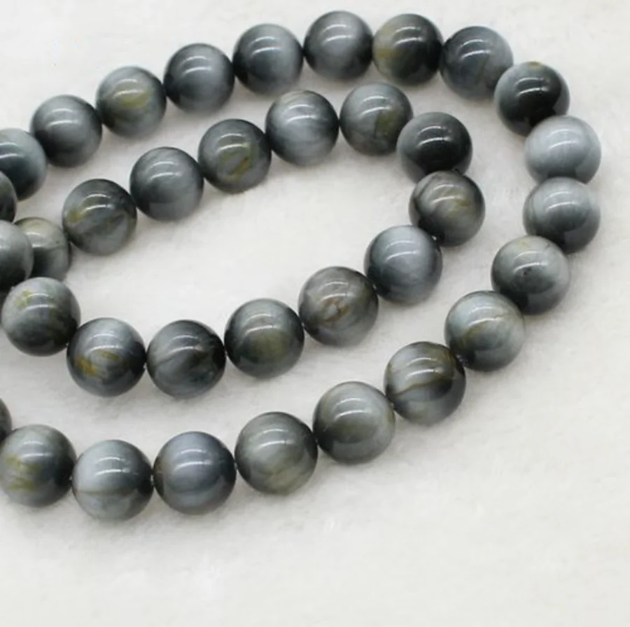 Natural Hawk\'s Eye Stone Beads 6/8/10/12MM High Quality Round Gray Smooth Beads Falcon\'s Eye stone For Jewelry Making Design