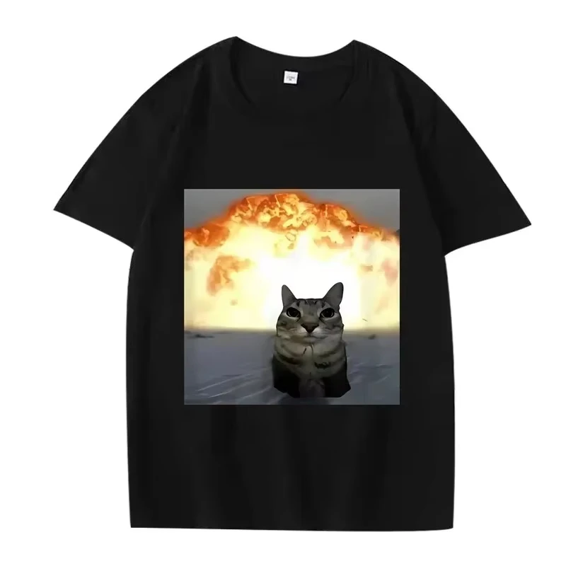 Fashion Summer Short Sleeve Printed Top With Funny Exploding Kittens Pattern, Humorous Cat Meme Unisex T-shirt