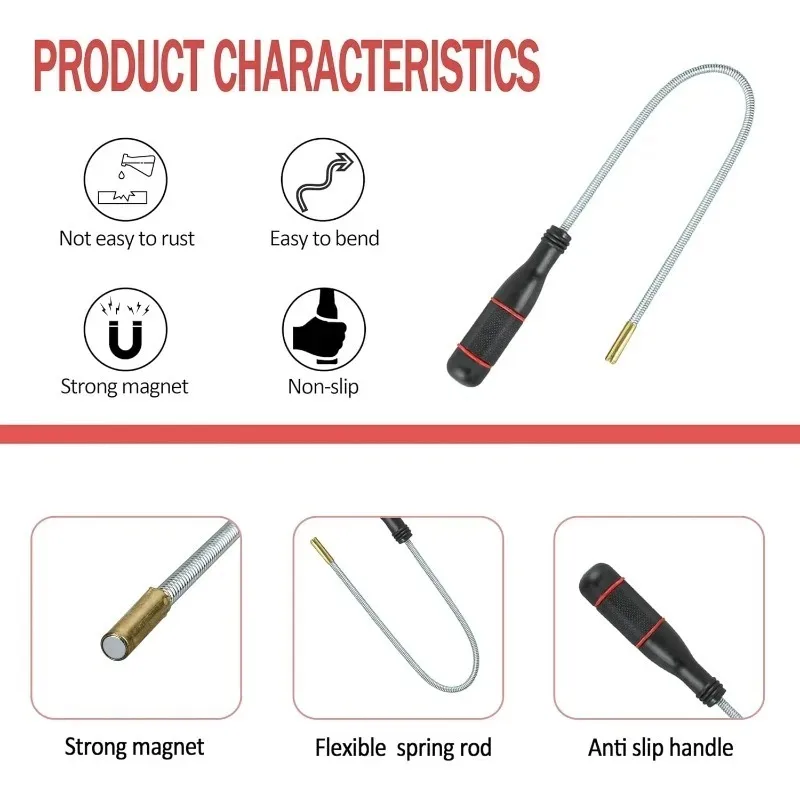Гибкий магнитный инструмент для извлечения, гибкий всасывающий захват для опавших объектов в дренажных трубах, мастерской по ремонту автомобилей