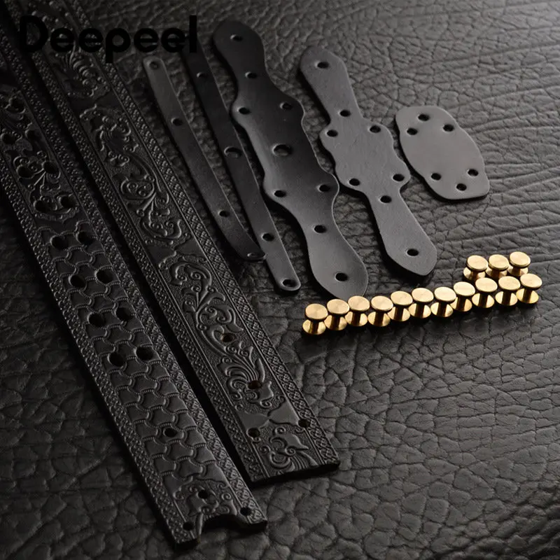 1Pc Deepeel3.8cm Pure Cowhide Men\'s Belts Copper Screws Buckle for Embossed Genuine Leather Waistband Male Retro Belt with Jeans
