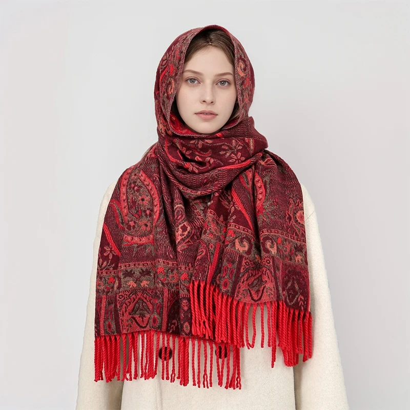 Толстые этнические цветы, пашмина, осенние теплые шали, одеяло с кисточками, кашемировый шарф для женщин, пончо, палантины, шарфы Bufanda
