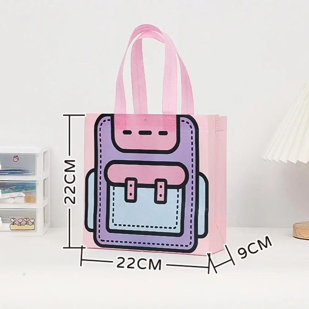 Bolso de mano con estampado de dibujos animados para niños, bolsa de regalo con correas anchas, plegable, no tejida, de viaje, para guardar artículos diversos en la escuela, 5 piezas