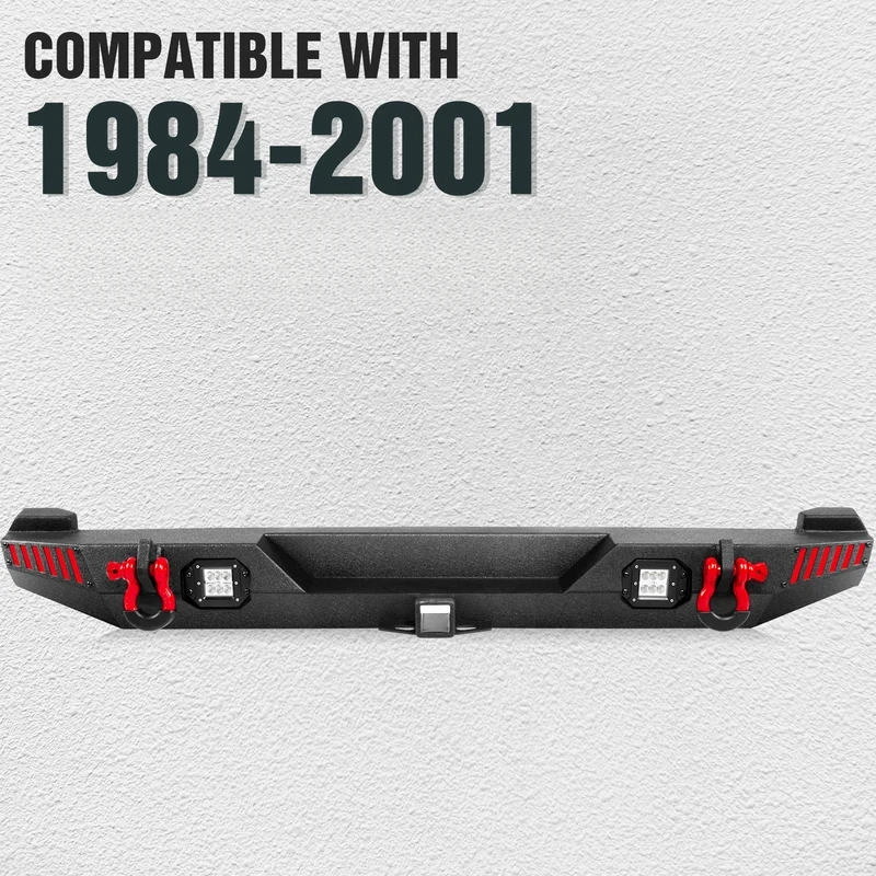 Hot Selling Textured Black Rear Bumper with 2 Inch Hitch Receiver, D-rings & 18W Lights Offroad Exterior Accessories