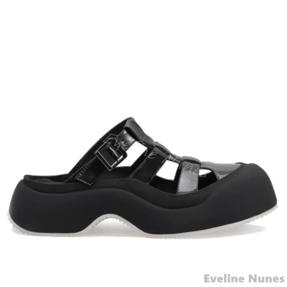 Comfortable Thick-soled Roman Sandals Women 2025 Summer Black White Hollow Outdoor Beach Sandals Heightened Closed-toe Slippers