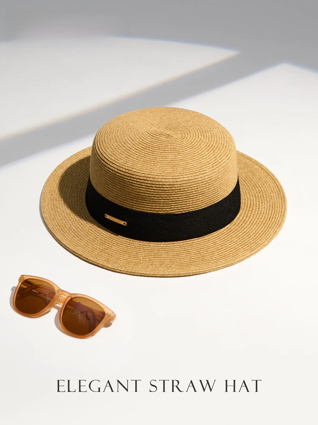 おしゃれなフラットトップ日よけ麦わら帽子-レディースビーチバケーションハット-春夏ペーパーグラス編み顔痩せ帽子