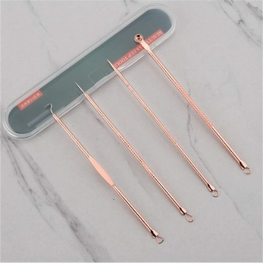 الفولاذ المقاوم للصدأ إزالة حب الشباب إبرة ، ماكياج صالون تجميل ، إبرة إزالة الرؤوس السوداء ، إبرة حب الشباب رئيس مزدوج ، 4 قطعة