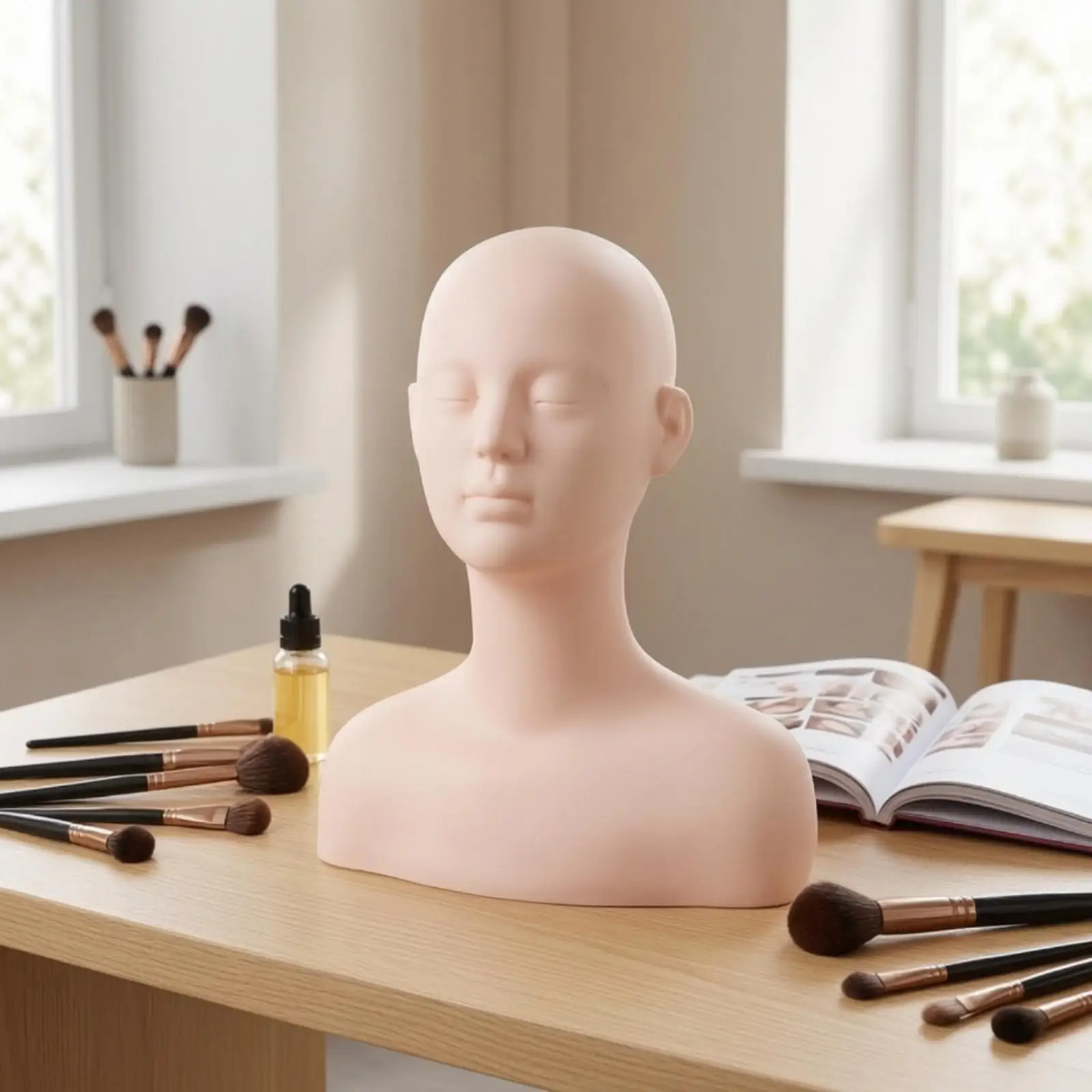 Massage Mannequin Head with Shoulders Bald Makeup Practice Head Long-Lasting