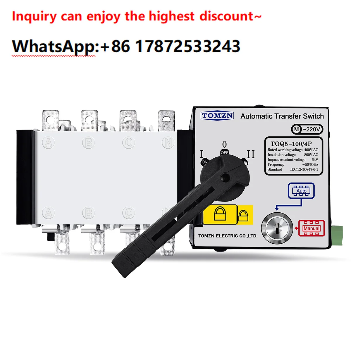 4P 100A ATS computer level automatic transfer switch electrical selector switch AC 400V automatic or manual 2 inputs 1 output
