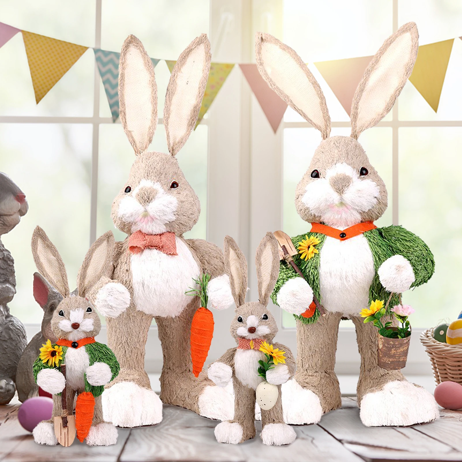 

1pc Handmade Grass Woven Bunny Easter Bunny Party Home Decoration Store Decoration Gift For Friends