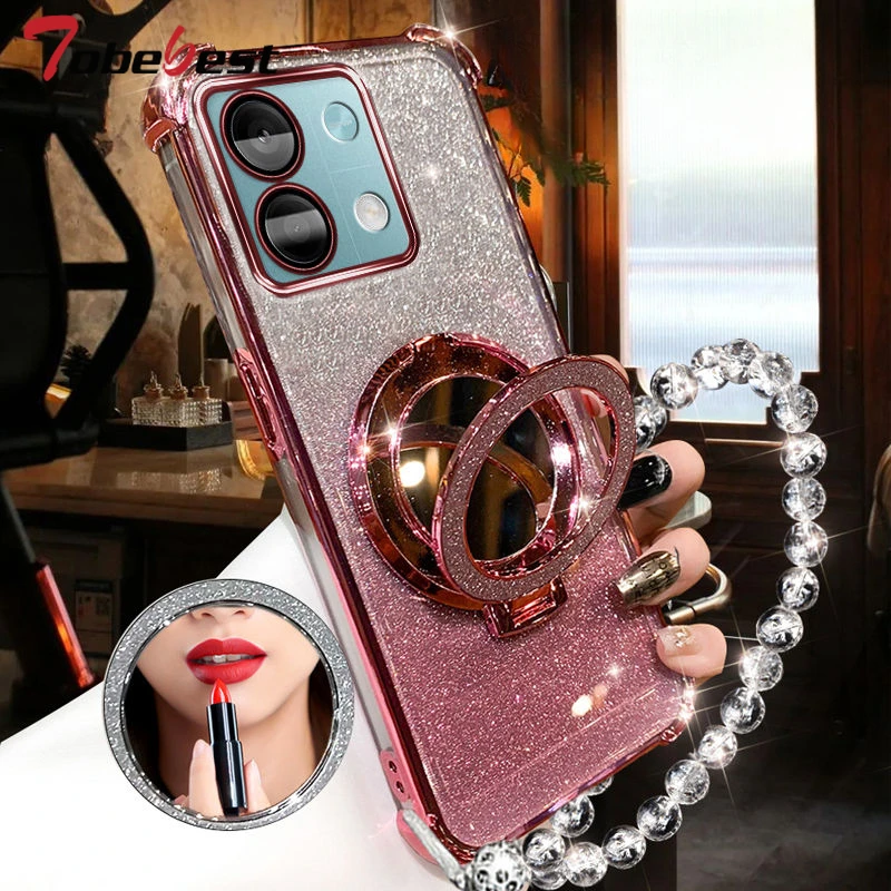 Shockproof GLITTER Plating Crystal Bracelet Magsafe Phone Holder Case For Xiaomi Redmi Note 13 Pro 13R 4G 5G Cover image 2