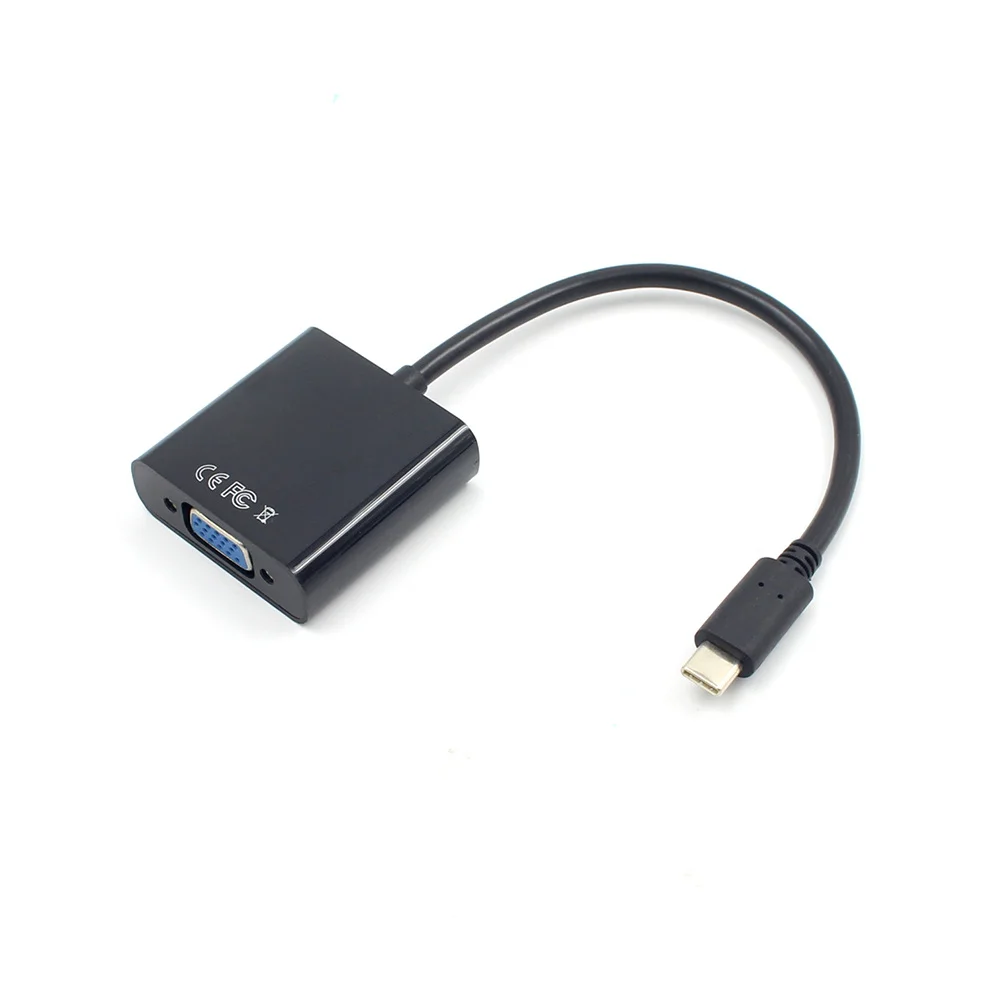 كابل USB 3.1 من النوع C إلى Vga 1080 بكسل لجهاز عرض شاشة Hdtv موصل معزز أسود لا حاجة إلى سائق