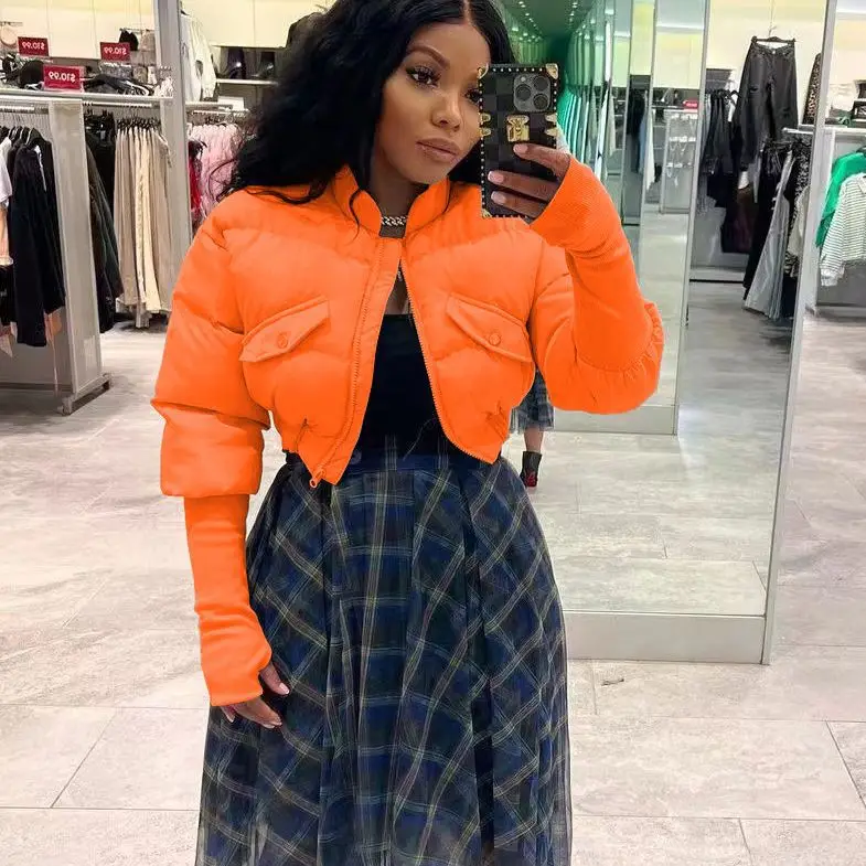 Women Parkas Short Coats Zipper Jackets Stand Collar Thick Warm Y2k Streetwear Elegant Jacket Work Coat Autumn Winter 2025