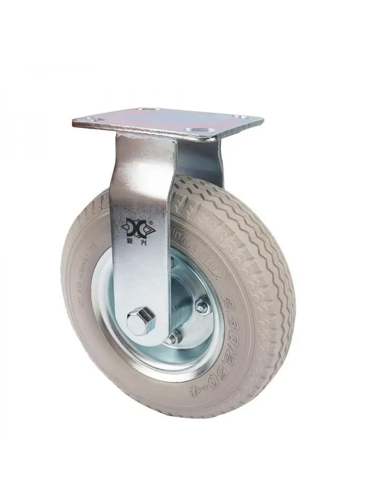 1 Pcs Heavy Duty 8-inch Galvanized Pu Foam Fixed Wheel Solid Gray Rubber Caster Inflatable Free Push