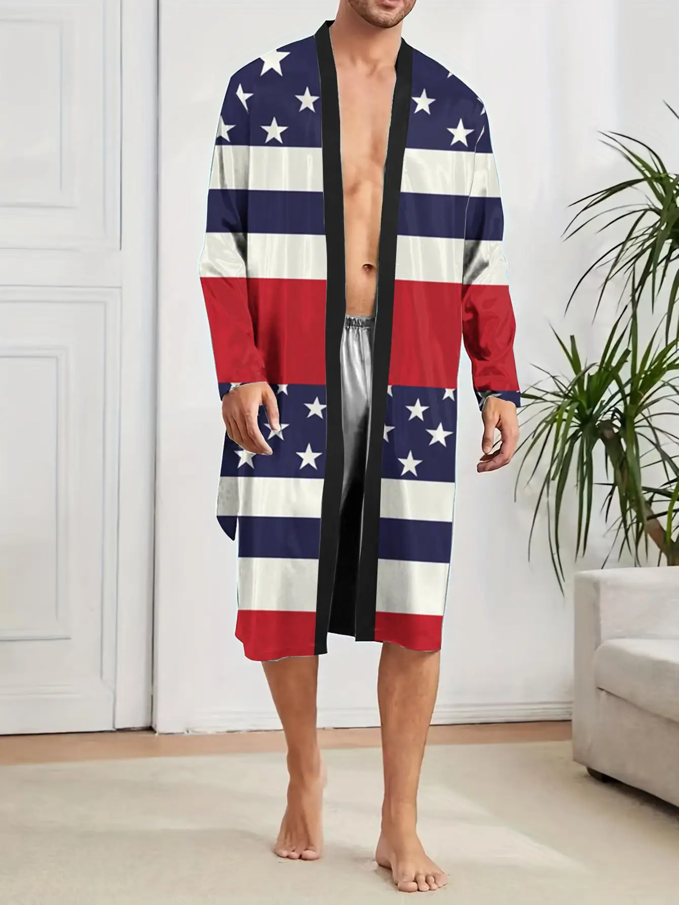 

1pc Men'S Robes 2026 Spring/Summer Shower Robe Long Nightgown Sleepwear Robe Graphic Sleepwear 3D Printed Polyester