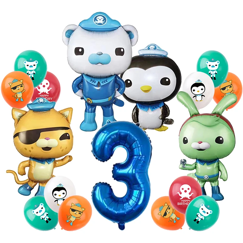 Octonauts Geburtstagsparty-Dekoration, Aluminiumfolienballon, Latex, Kinder-Eventzubehör, Einweggeschirr, Banner, Hintergrund, Geschenk