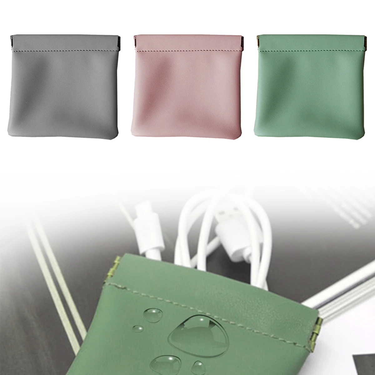 

Practical Automatic Closing Storage Pouch Leather Cable Organizer Bag Sealing Keys Organizer Bag Jewelry Earphone Lipstick Pouch